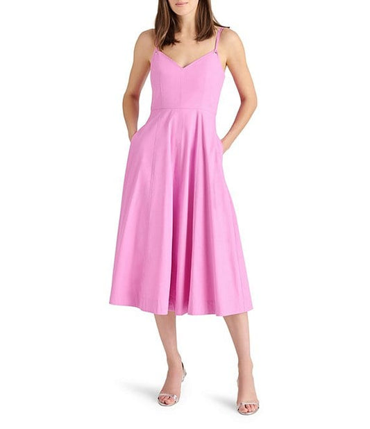 Pink Sweetheart Neck Sleeveless Midi Dress