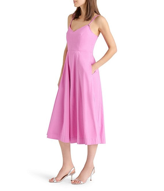 Pink Sweetheart Neck Sleeveless Midi Dress