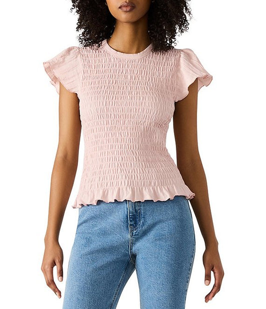 Pink Cecilie Short Sleeve Smocked Top