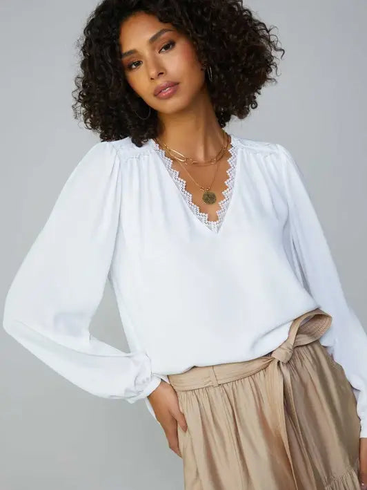 White Lace Trim Blouse