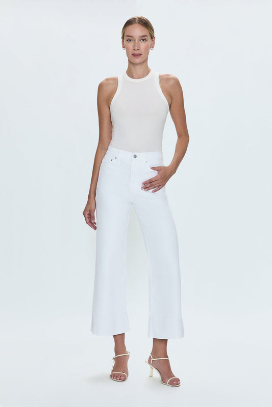 White Lana Crop Cuff High Rise Wide Leg Jean