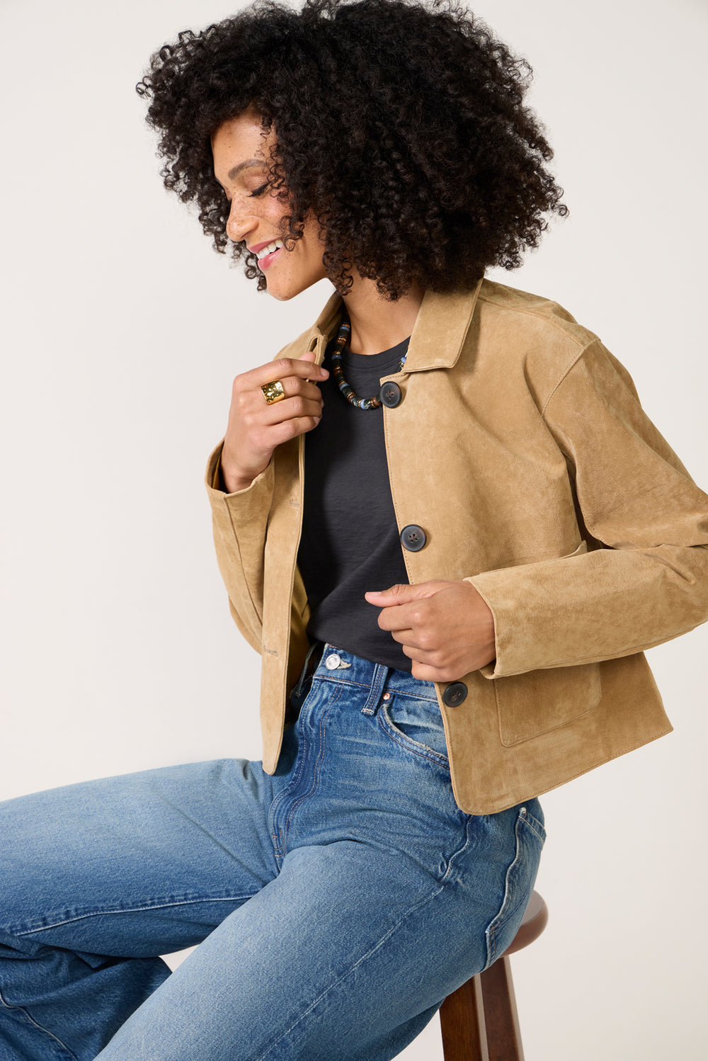 Camel Suede Cropped Blazer