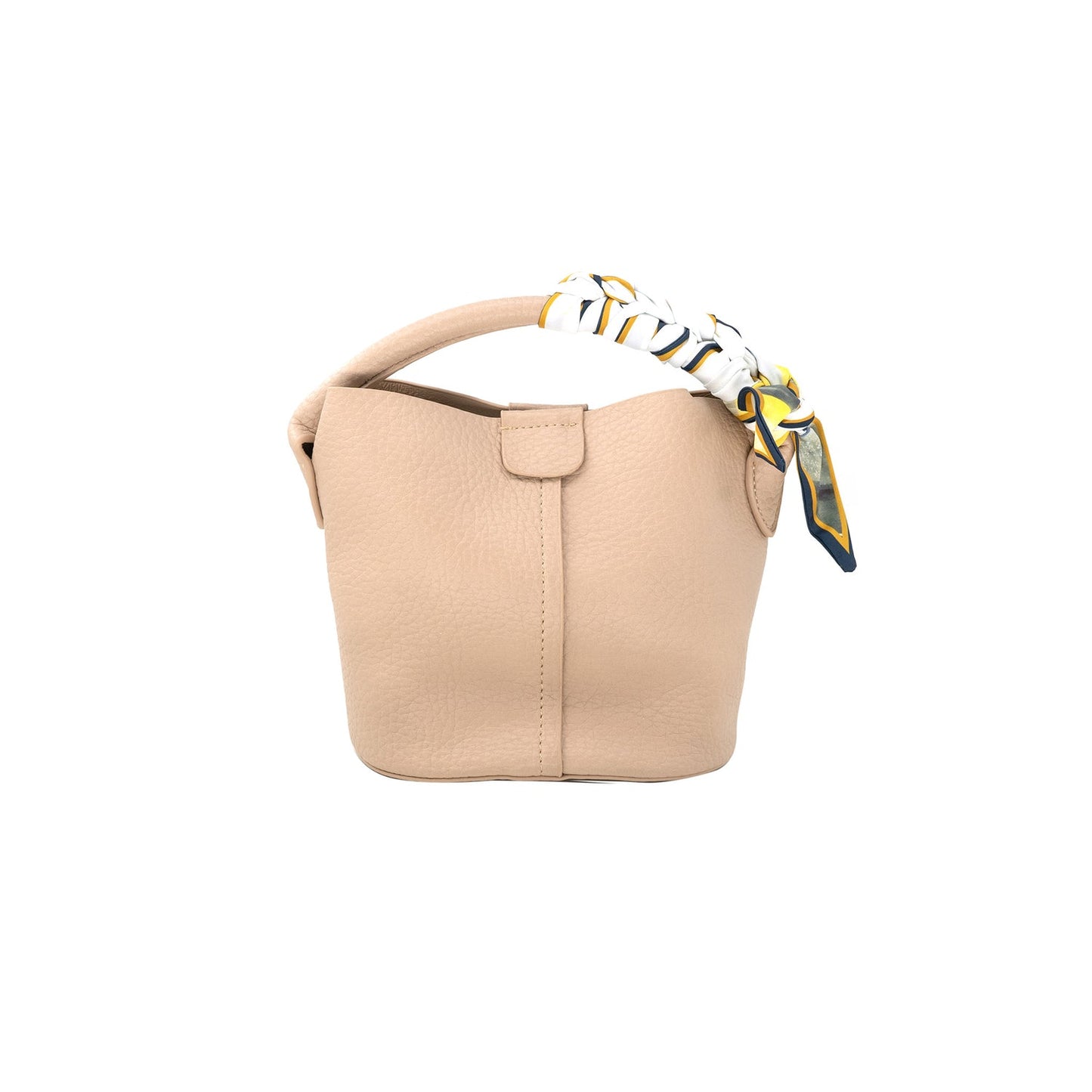 Small Beige Top Handle Bag With Scarf