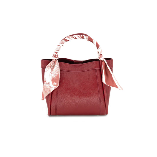 Burgundy Top Handle Bag With Scarf