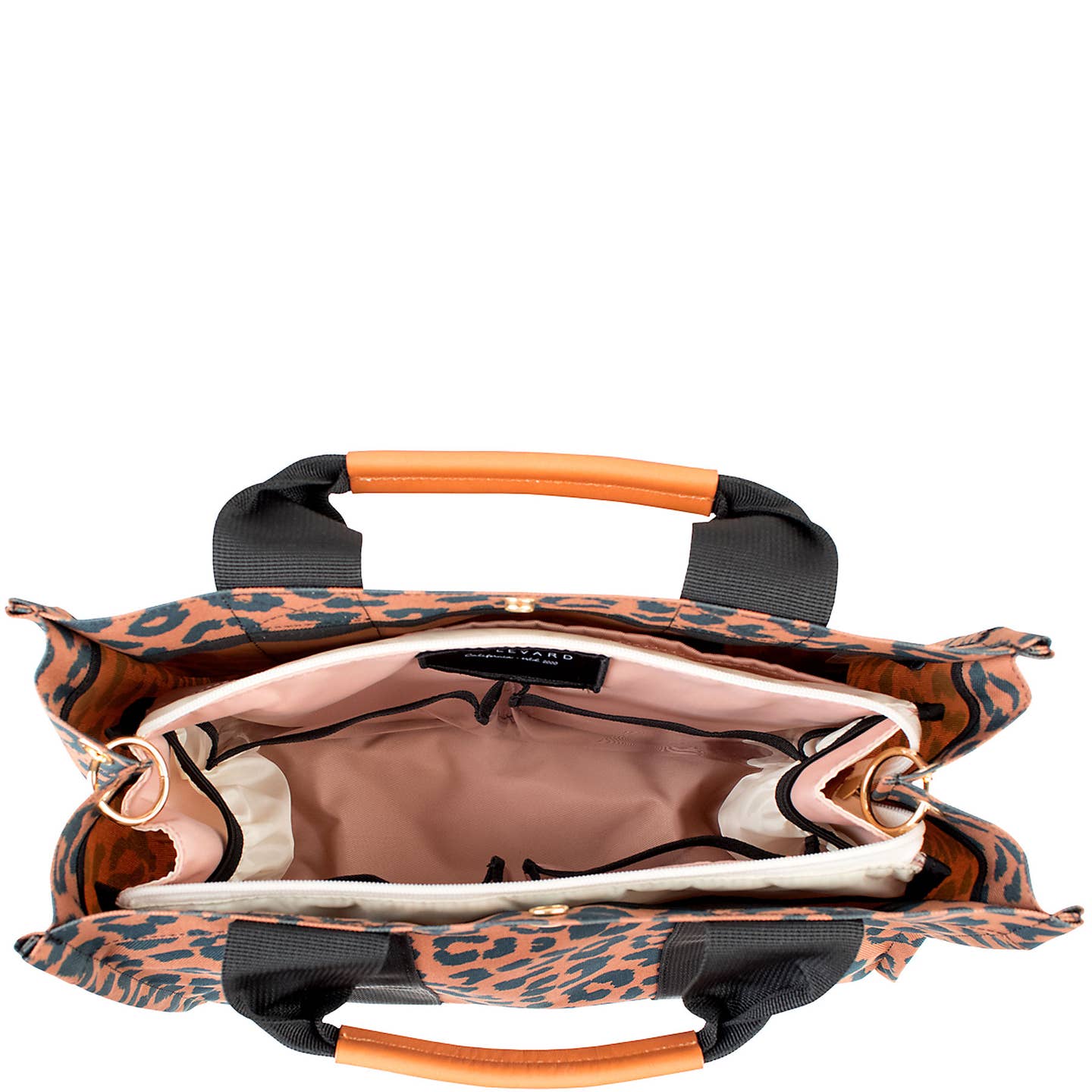 "Kylie" Leopard Nylon Tote with Leather Accents