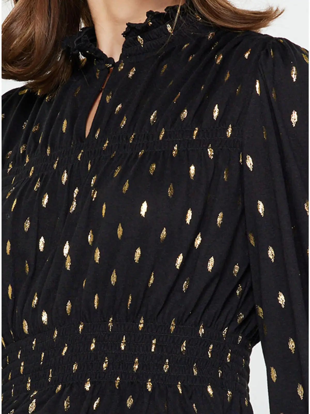 Metallic Foil Dot Peplum Top