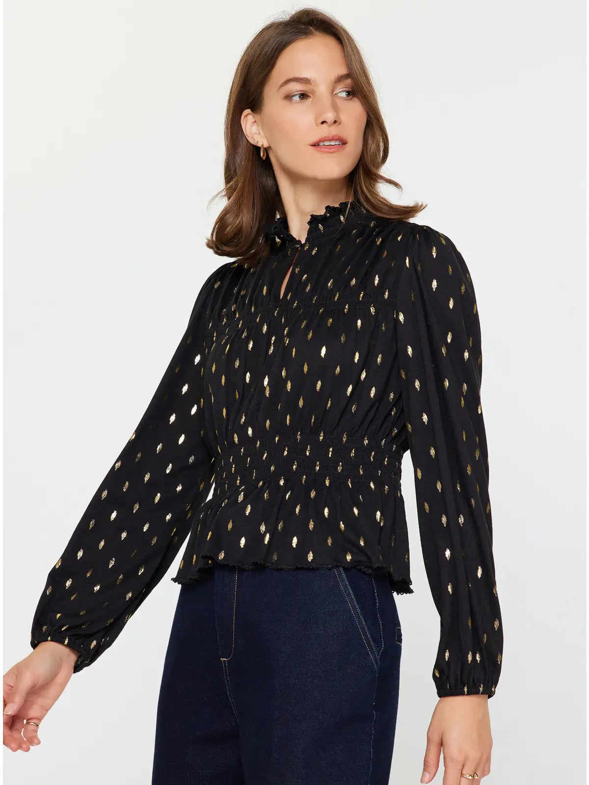 Metallic Foil Dot Peplum Top
