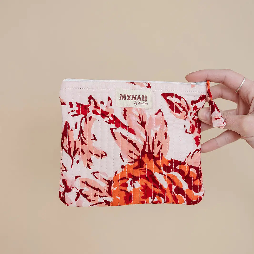 Terracotta Floral Quilted Coin Pouch