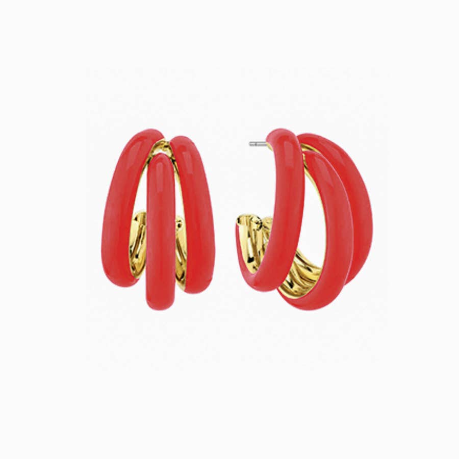 Petite Red Tri-Hoop Earrings