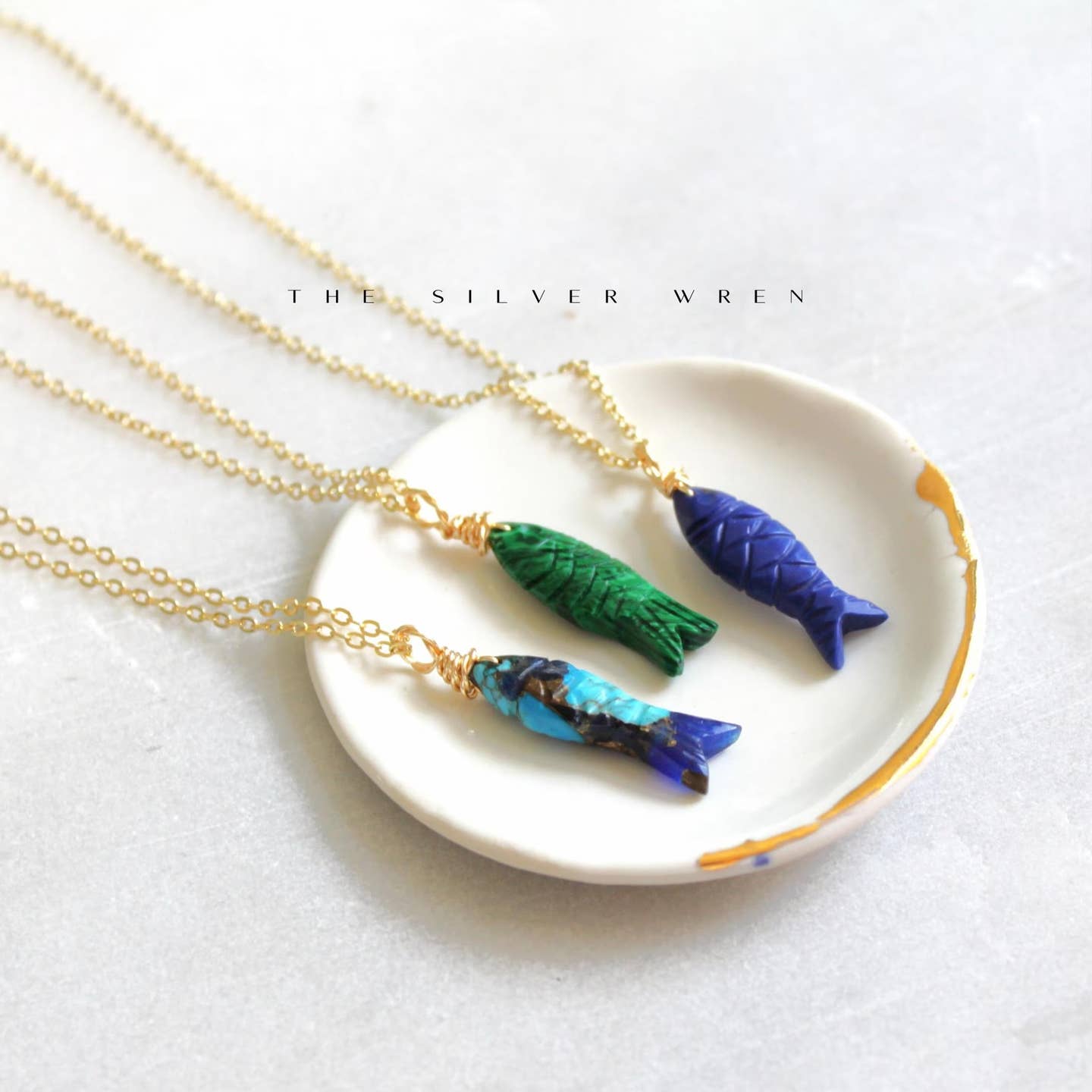 Green Gemstone Fish Pendant Necklace