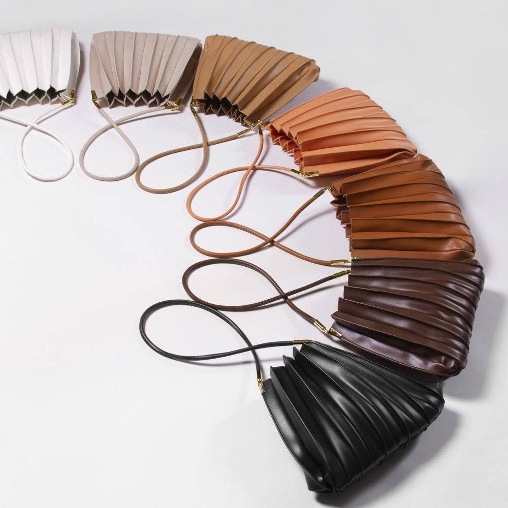 Bone Pleated Vegan Leather Bag