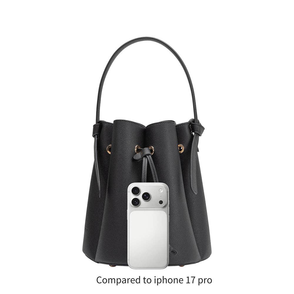 Black Vegan Leather Bucket Bag