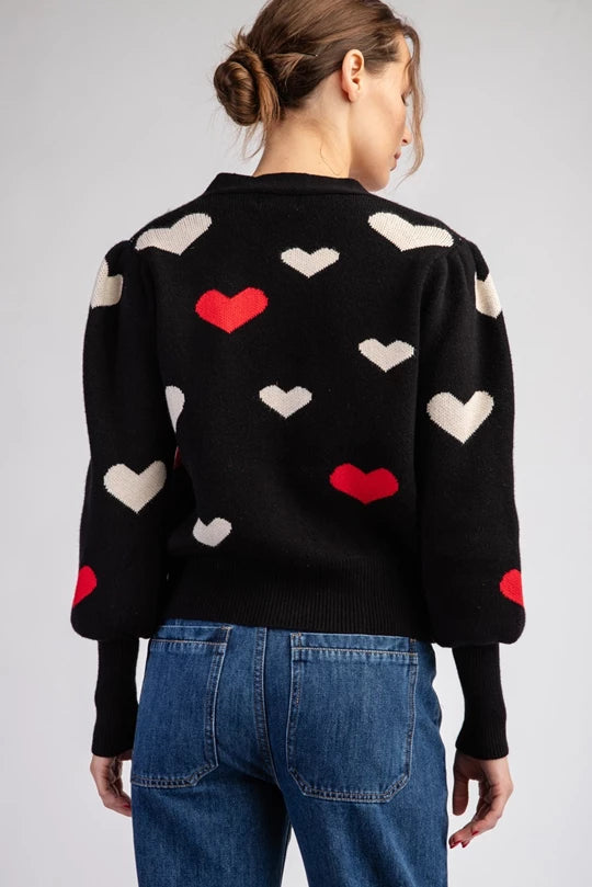 Heart Cropped Black Cardigan