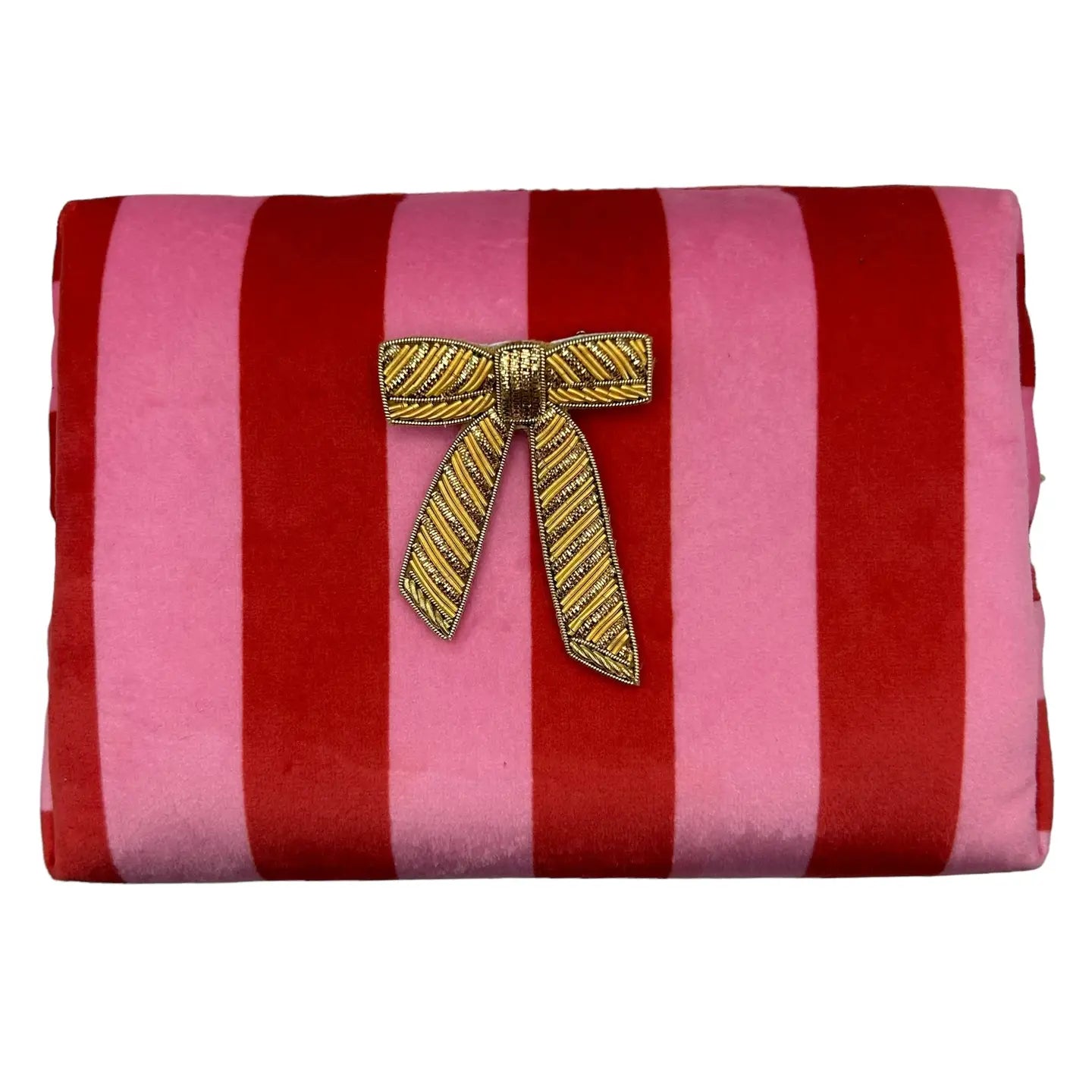 Pink Stripe Make-Up Bag & Bow Brooch