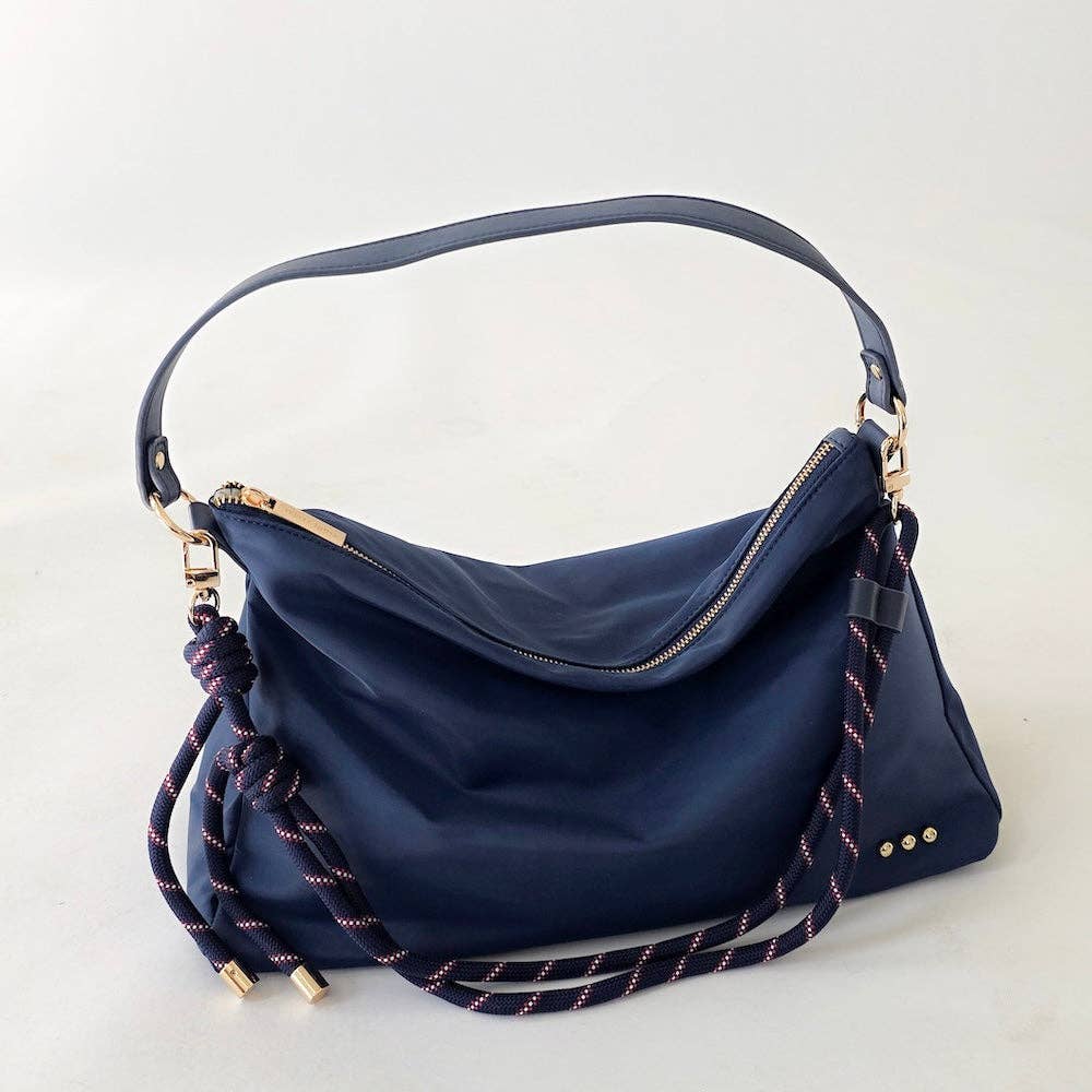 Navy Nylon Slouchy Shoulder Bag