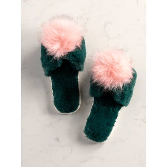 Green Pom Pom Slippers