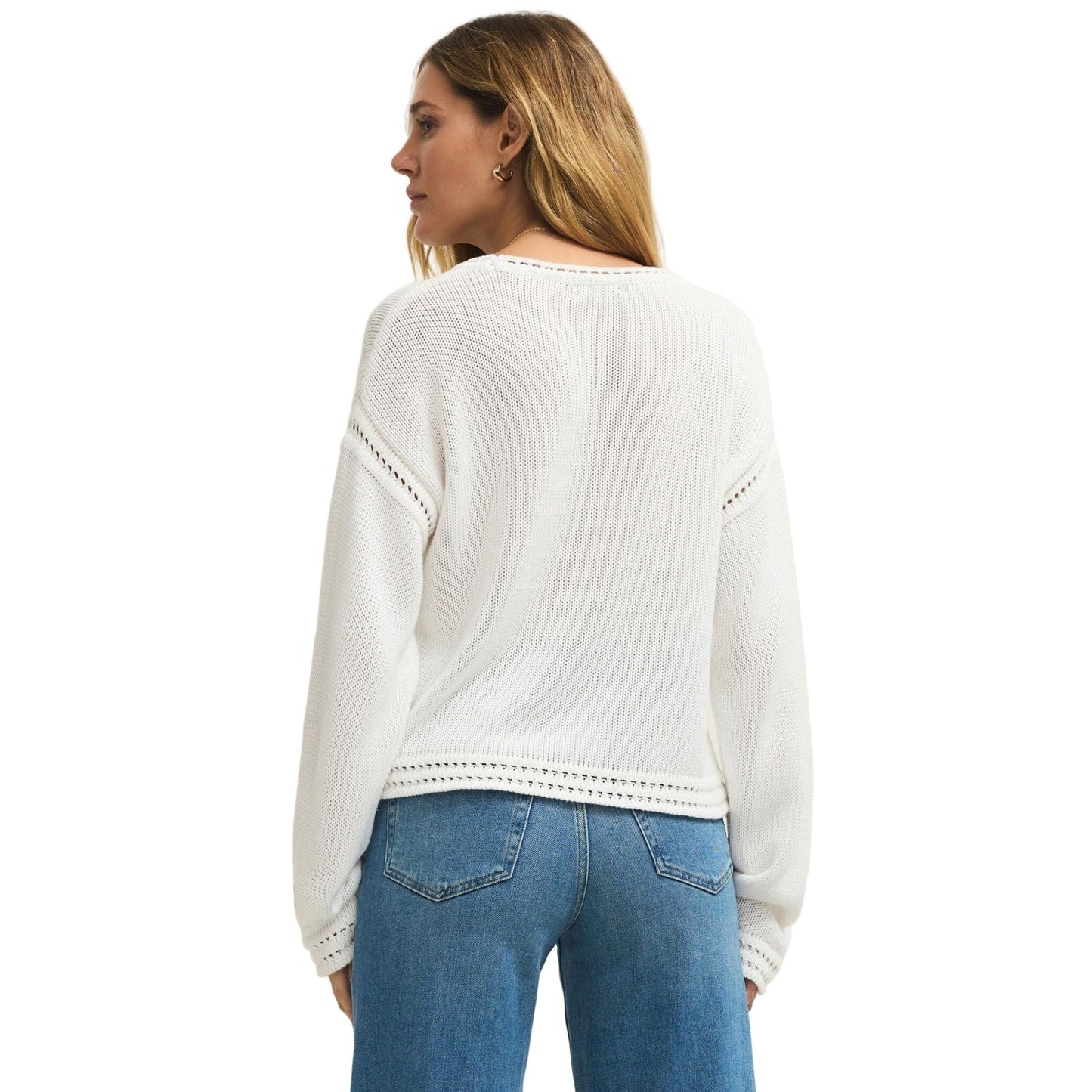 White Crochet Trim Sweater