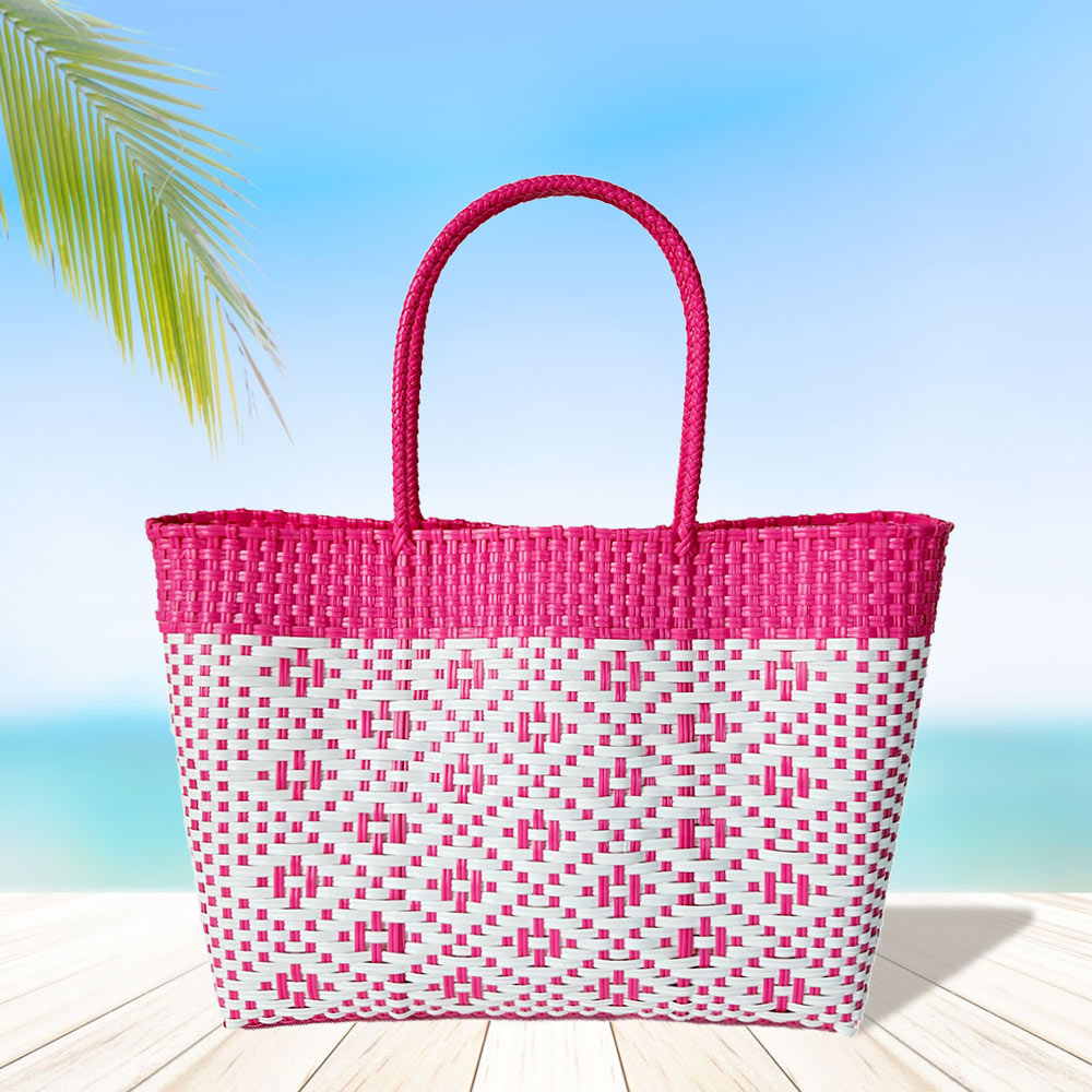 Pink Aztec Pattern Basket Weave Tote Bag