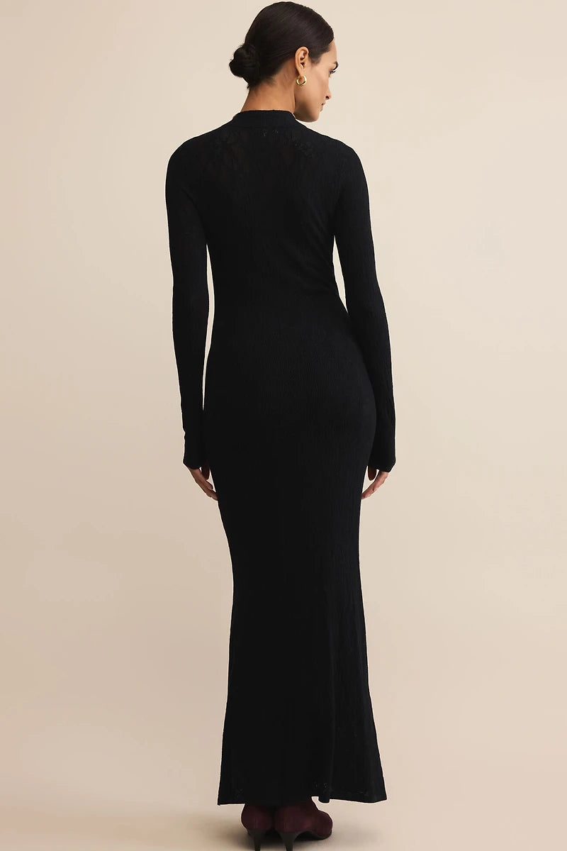 Black Aden Mesh Sweater Dress