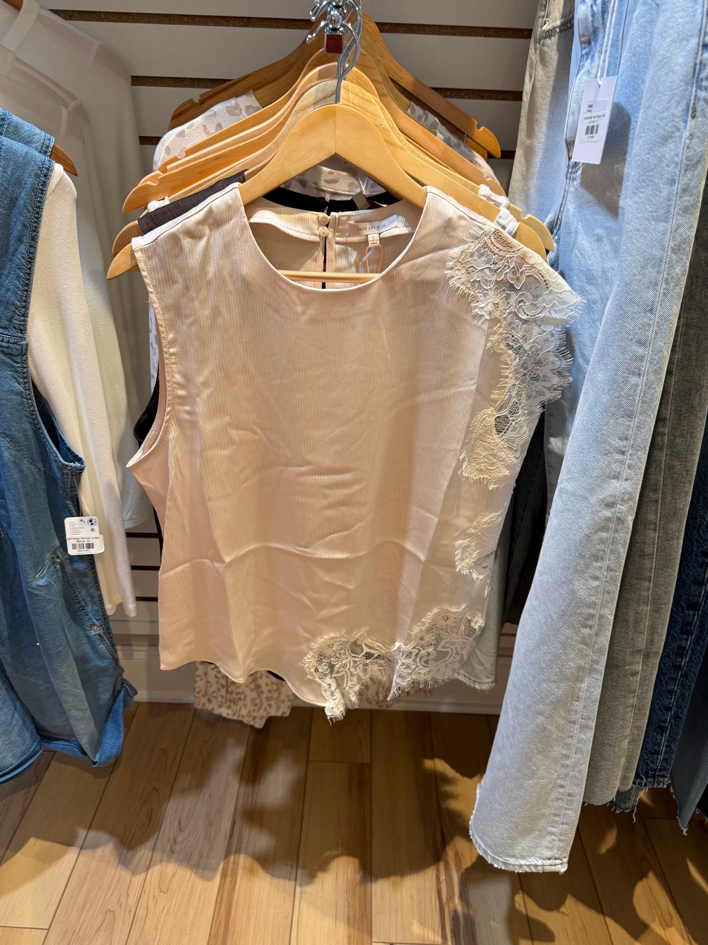 Ivory Lace Trim Sleeveless Blouse