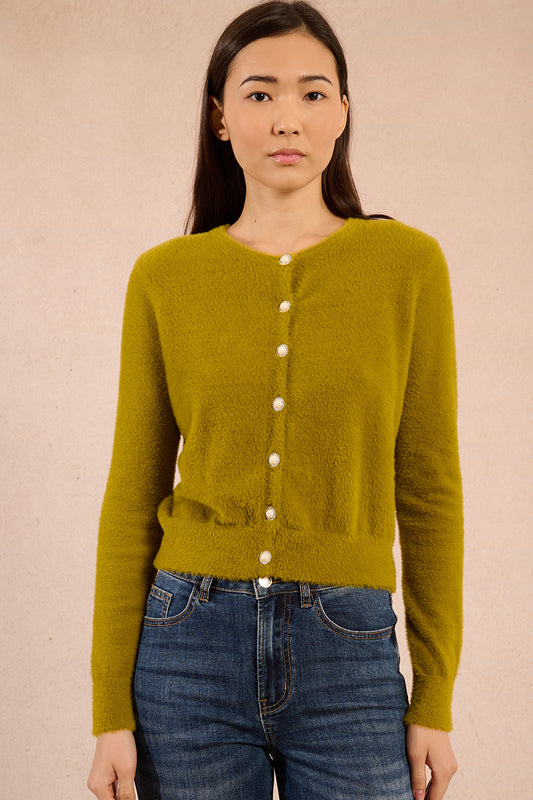 Lime Green Cardigan With Jeweled Buttons