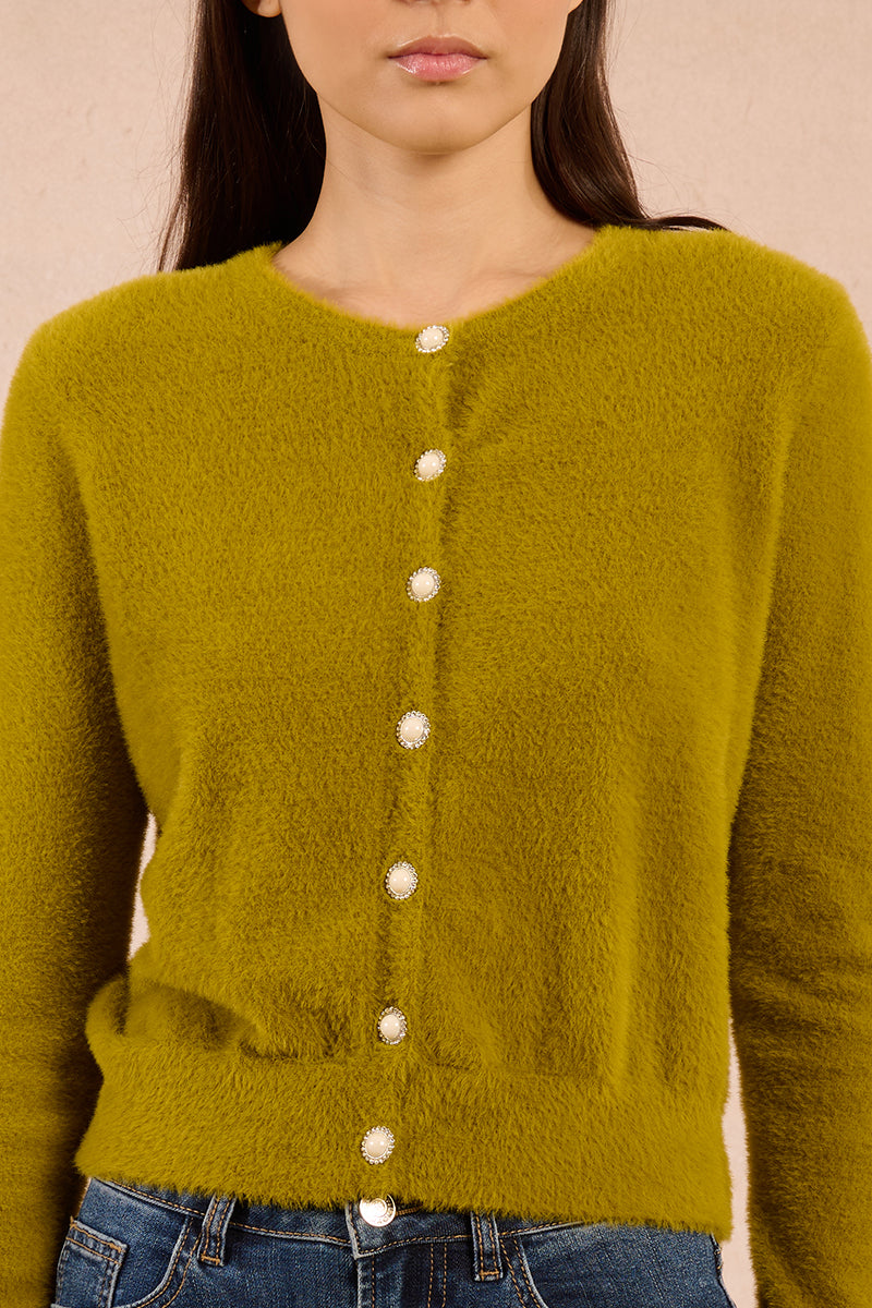 Lime Green Cardigan With Jeweled Buttons