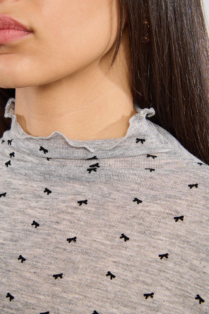 Grey Turtleneck With Bow Detail