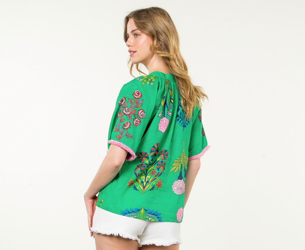 Green Floral Top