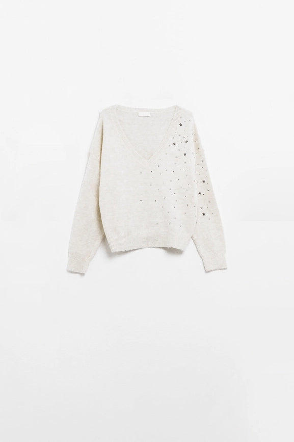 Embellished Metallic Star Sweater