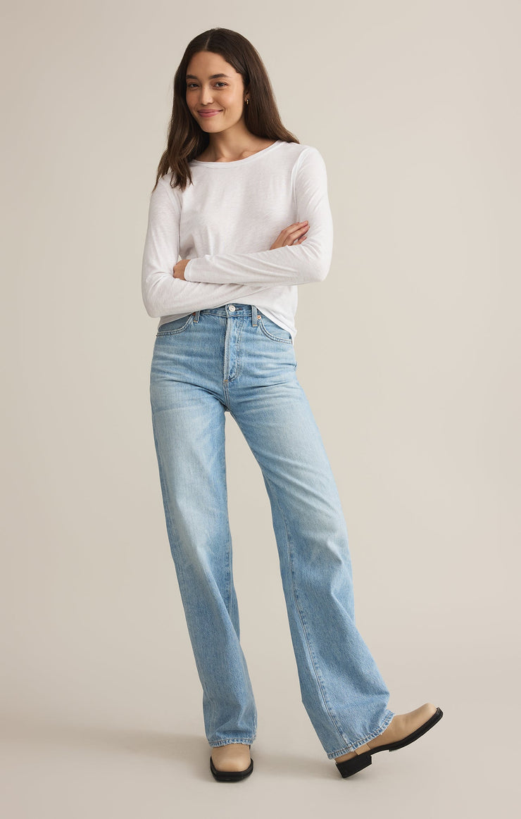 WHITE GREEN ARLET SLUB TOP