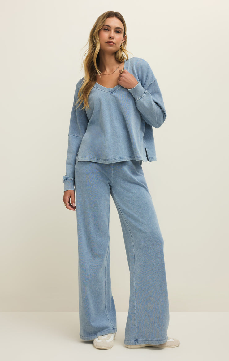 Delphine V Neck Knit Denim Sweatshirt
