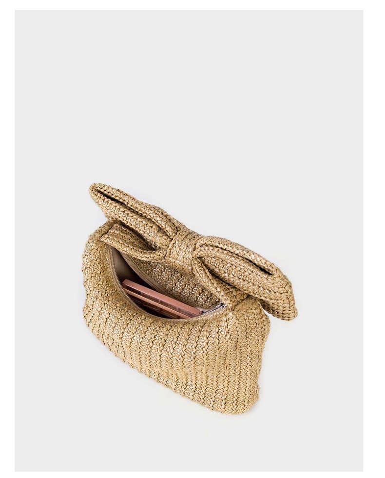 Bow Straw Clutch Bag