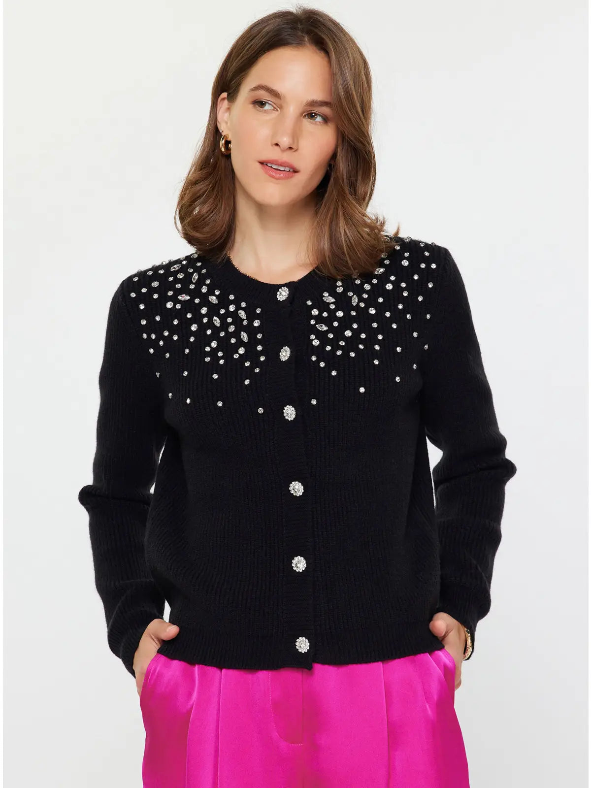 Crystal Beaded Detail Cardigan - Black