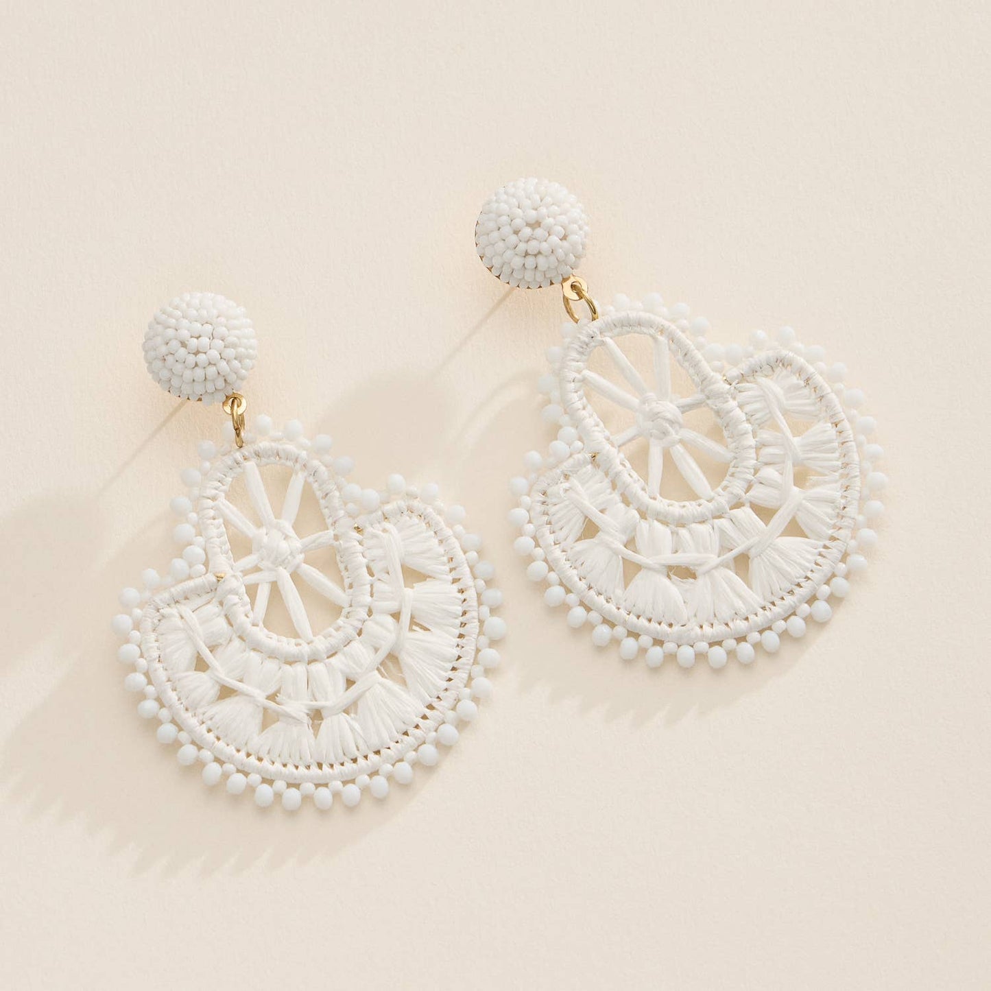 White Raffia Fan Statement Earrings