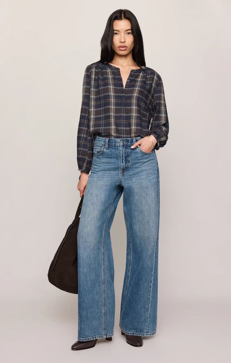 Navy Autumn Plaid Button Up