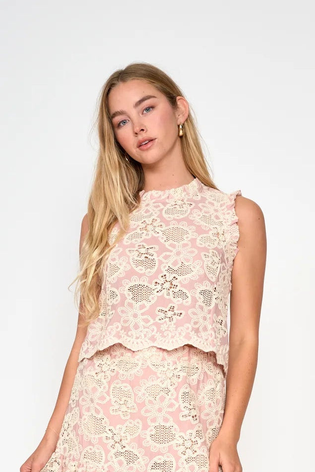 Aviana Top - Ivory and Rose Lace