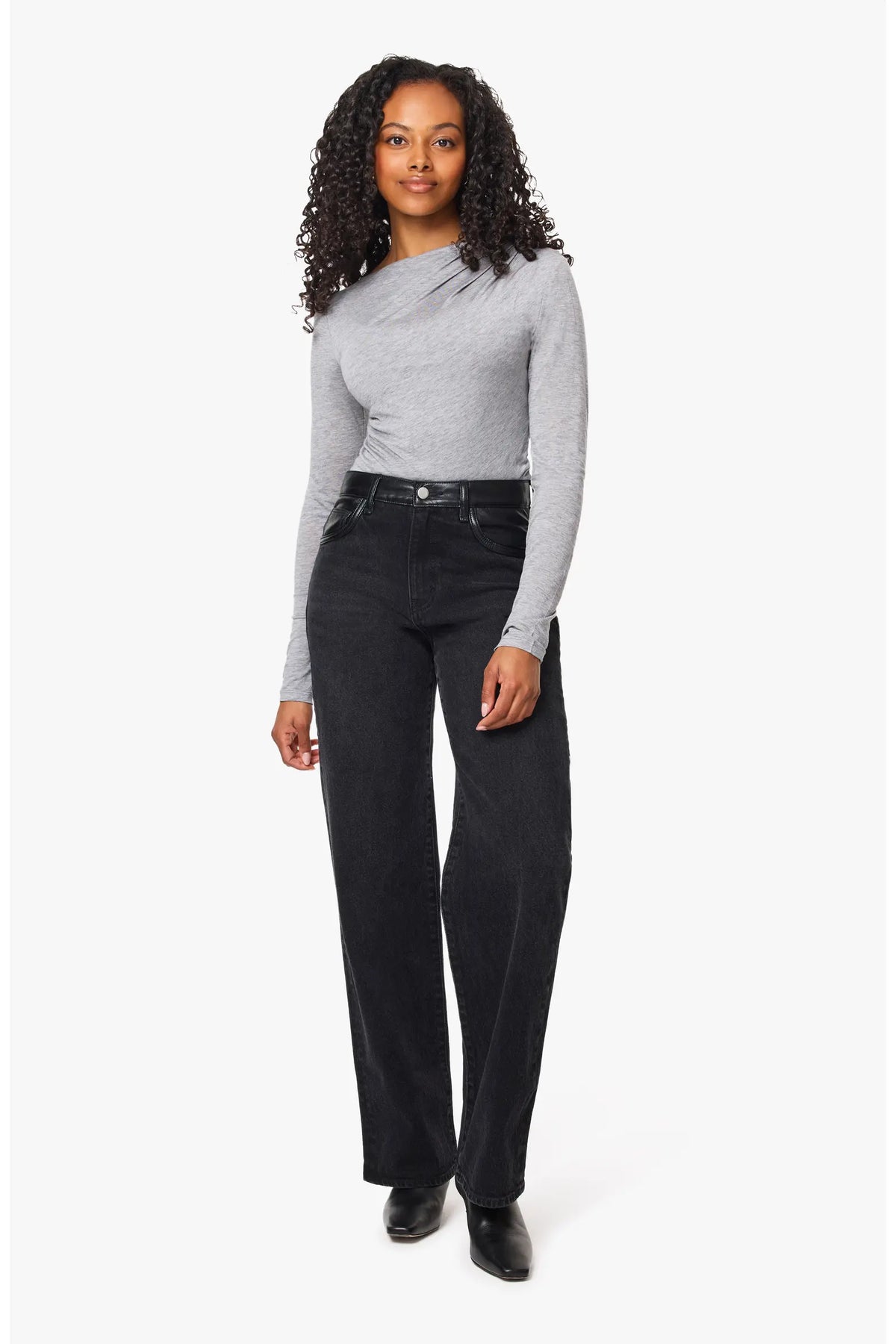 Washed Black Blaine Vegan Leather Mixed Straight