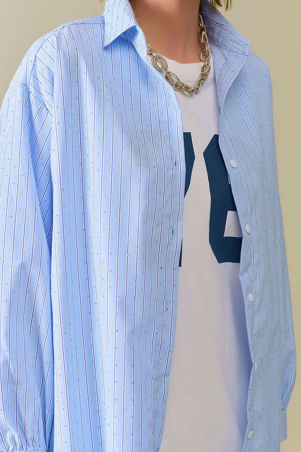 Blue Striped Embellished Shirt