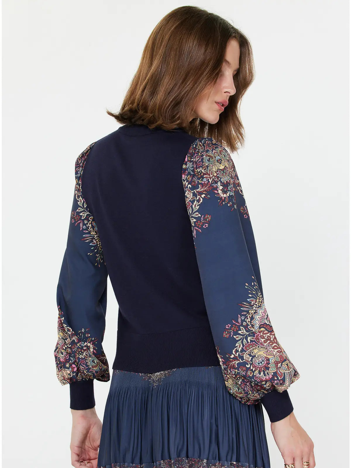 Paisley Printed Woven Combo Sweater