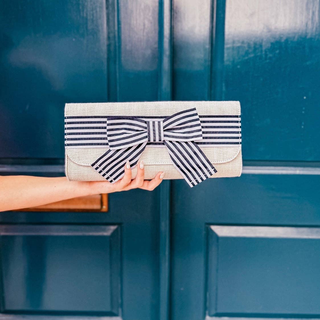 Stripe Bow Clutch