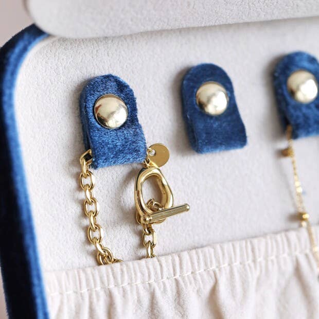 Navy Blue Velvet Rectangular Travel Jewelery Case