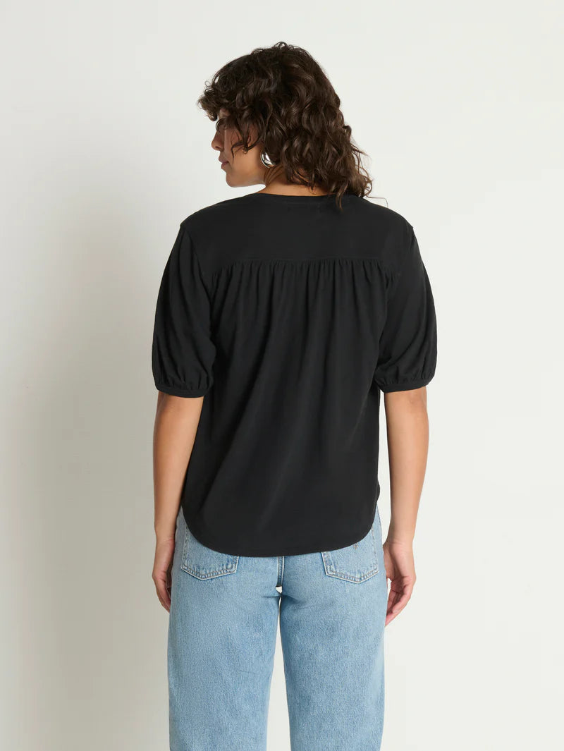 Edie Shirred Shoulder Top - Jet Black