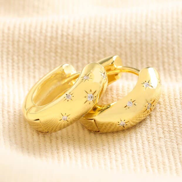 Crystal Stars Hoop Earrings in Gold