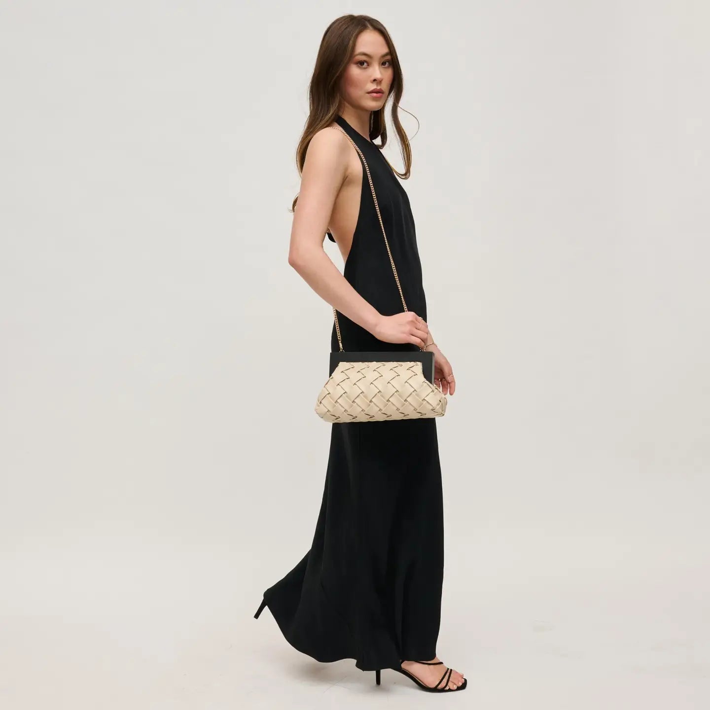 Jamie Woven Wooden Frame Clutch