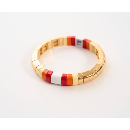 Red & Orange Gold & Colored Enamel Tile Bracelet