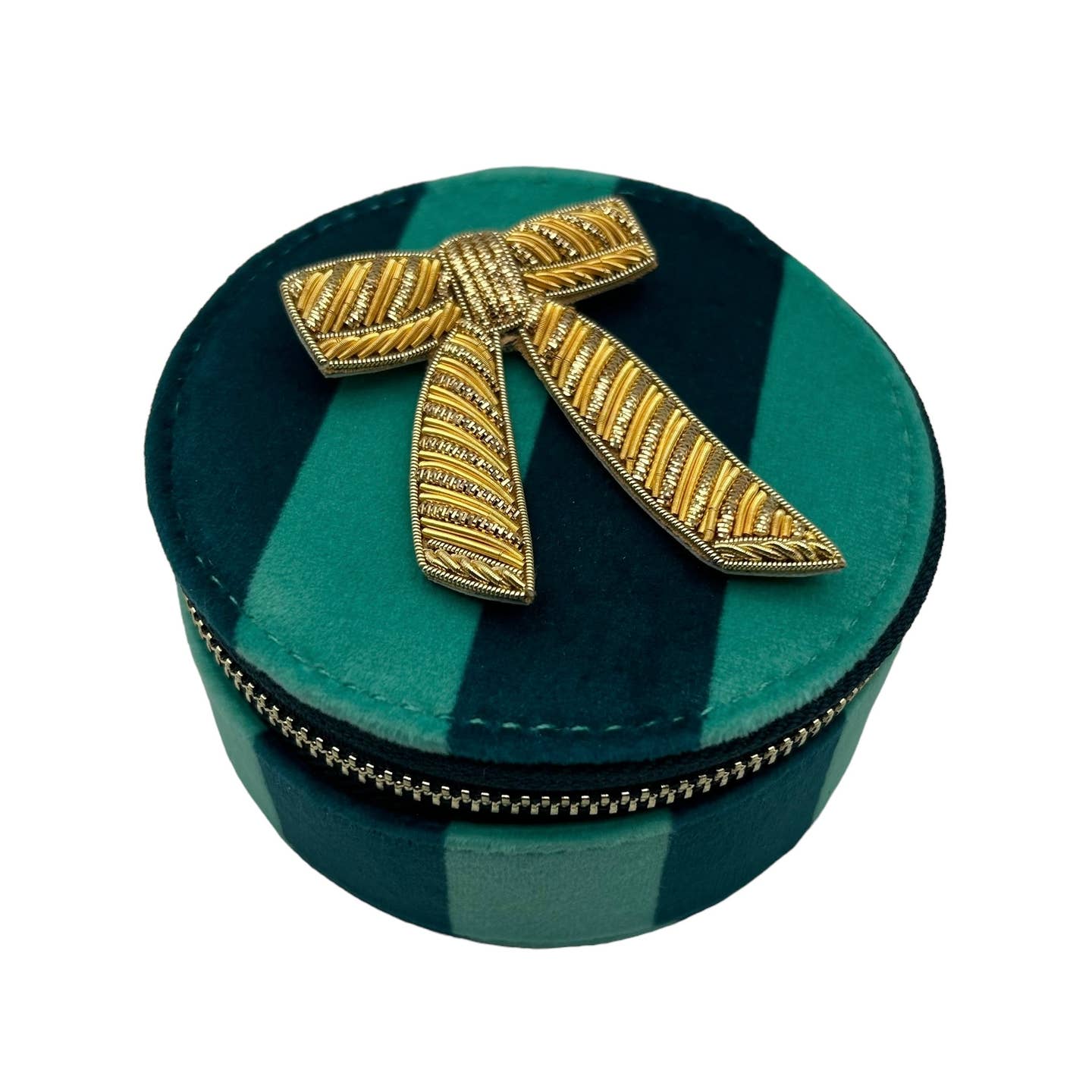 Jewelry Travel Pot in Teal Stripe with Bow