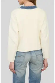 Ivory Sweater With Denim Trim