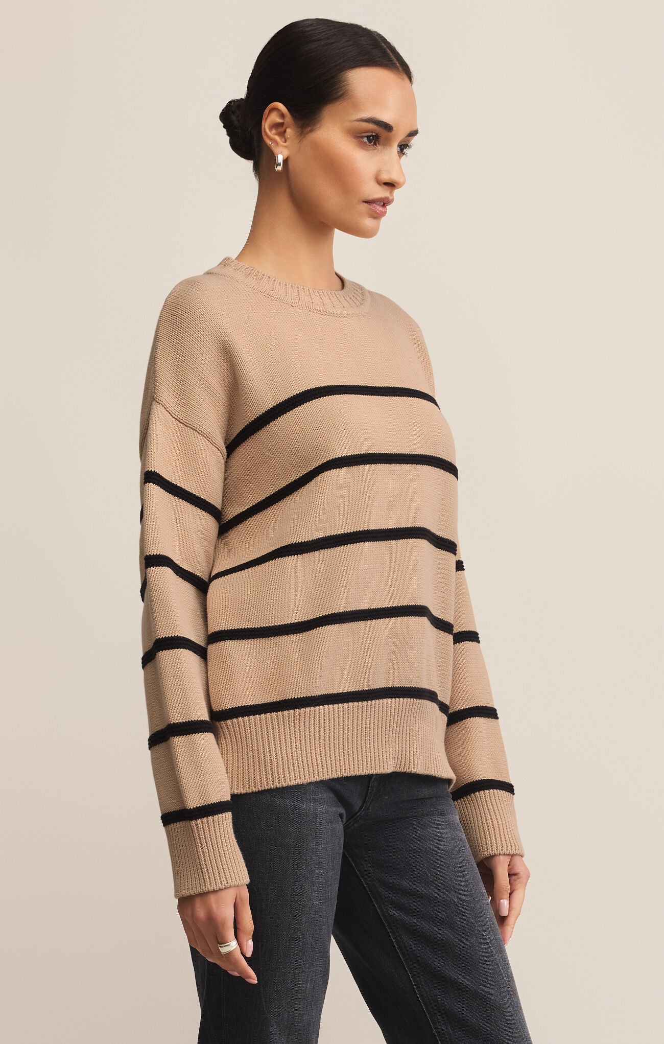 TAN BOYFRIEND STRIPE SWEATER