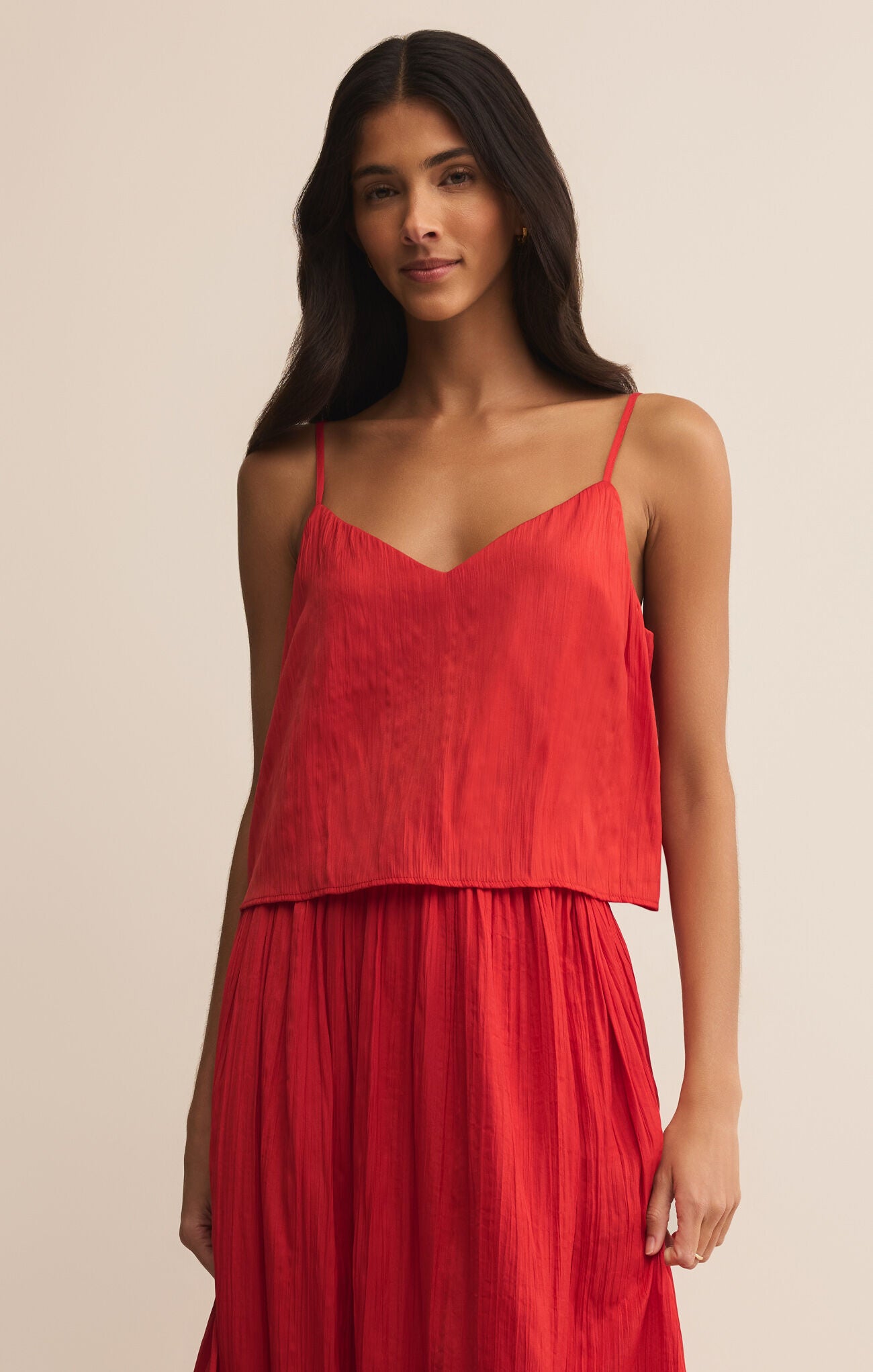 Fiore Red Crinkle Satin Tank