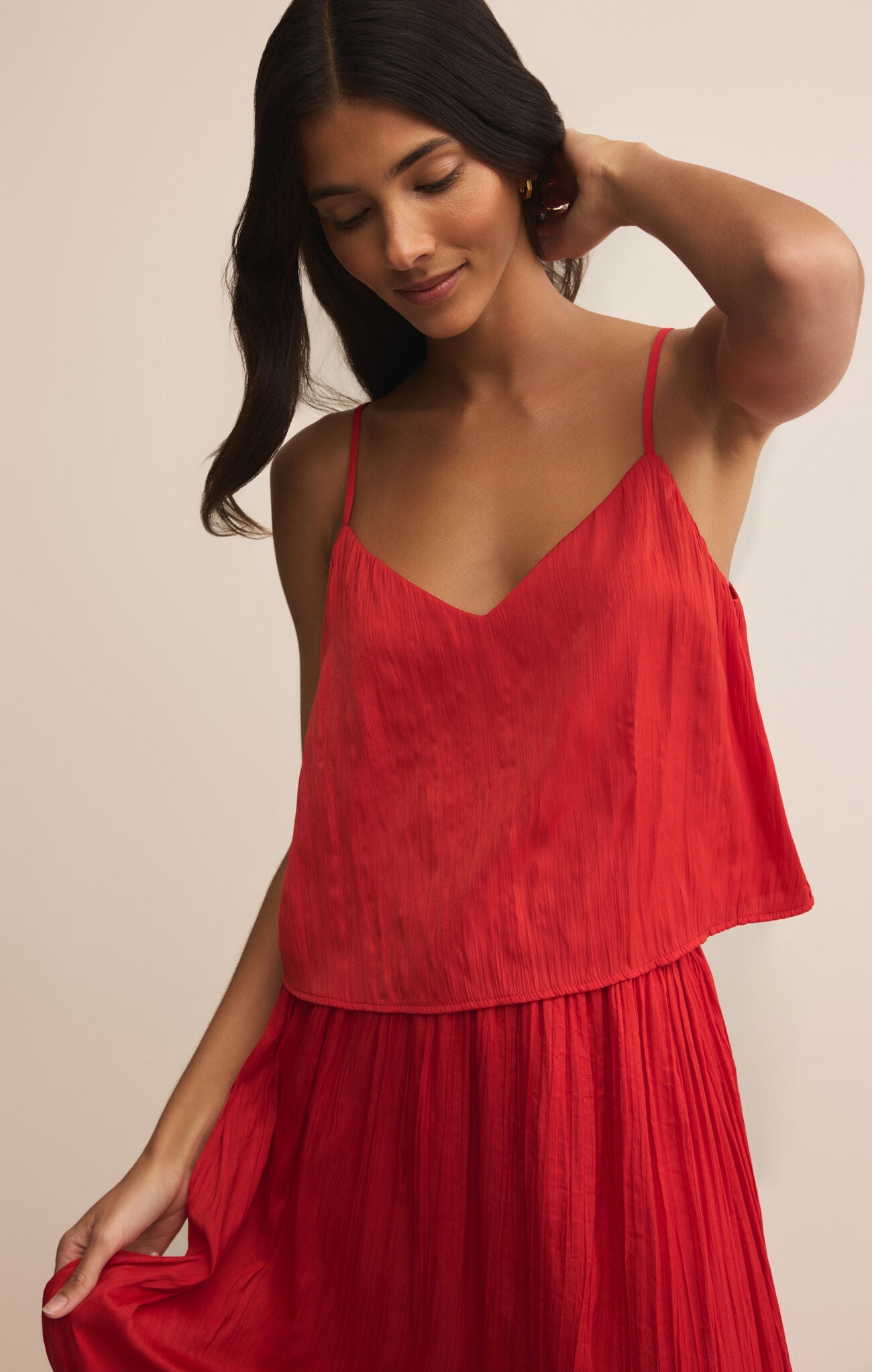 Fiore Red Crinkle Satin Tank
